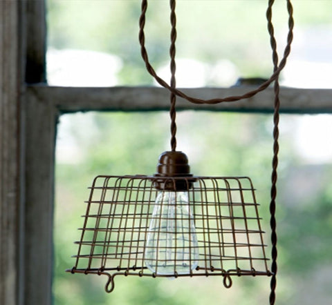 Rustic Wire Basket Pendant Lamp