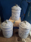 Set of 3 Vintage French Enamelware Canisters